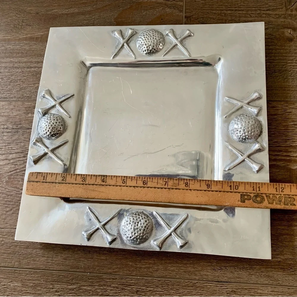 Simply Pewter Metal Serving Tray In Golf Motif 12/12”